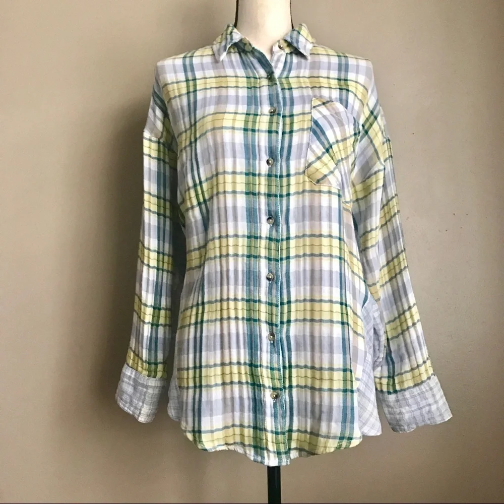 [Free People] Long Dolman Sleeve Plaid Shirt